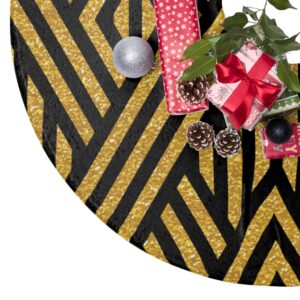 Gold and Black Geometric Striped Pattern Christmas Tree Skirts