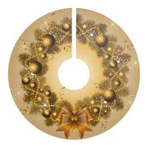 Gold Wreath Sparkle Glitter Fun Elegant with Bow Festive Holiday Christmas Tree Skirt