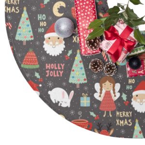 Holly Jolly Grey Fun Christmas Tree Skirt – Santa – Angel – Tree – Candy Cane – Christmas Tree Skirts