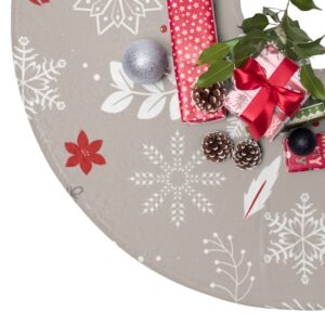 Grey Red Modern Snowflake Holiday Christmas Tree Skirts