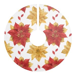 Poinsetta Flower Red and Golden Gold Yellow Christmas Tree Skirts