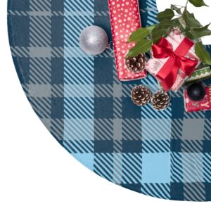 Plaid check pattern in dark teal, baby blue and grey – Christmas Tree Skirts