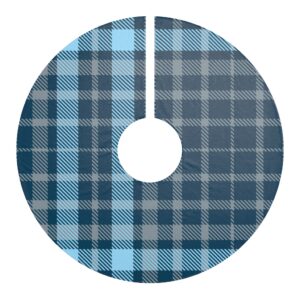 Plaid check pattern in dark teal, baby blue and grey – Christmas Tree Skirts