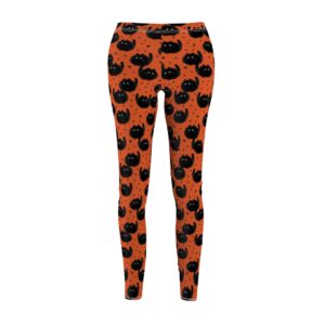 Halloween Cute Black Cats on Orange Women’s Cut & Sew Casual Leggings