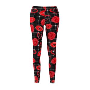 Valentine’s Day Leggings – Black with Hearts and Lips – Women’s Cut & Sew Casual Leggings