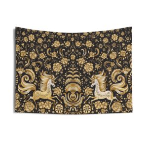 Medieval Black and Gold Unicorn – Indoor Wall Tapestries