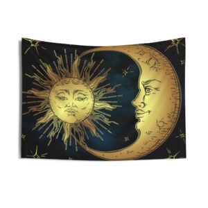 Sun and Moon Celestial Crescent Moon Golden Sun Indoor Wall Tapestries