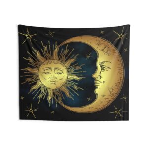 Sun and Moon Celestial Crescent Moon Golden Sun Indoor Wall Tapestries