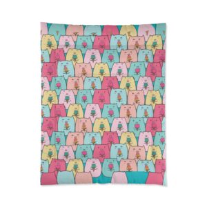 Cats Kittens and Ice Cream Cones – Cute – Girls Room – Colorful – Pink Blue Yellow Comforter