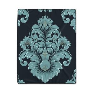 Blue Green Damask Polyester Blanket