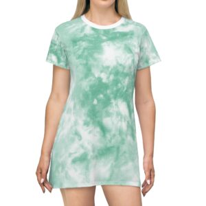 Green & White Tie Dye All Over Print T-Shirt Dress