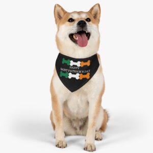 Saint Patrick’s Day Black with Dog Bones Pet Bandana Collar