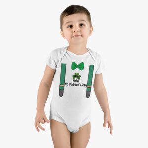 My First St Patricks Day Suspenders and bow tie Baby Bodysuit Organic Baby Bodysuit