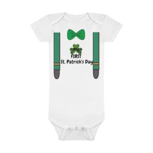 My First St Patricks Day Suspenders and bow tie Baby Bodysuit Organic Baby Bodysuit