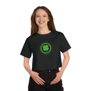 St. Patrick’s Day Crop Top with Green Shamrock on Black Shirt Champion Women’s Heritage Cropped T-Shirt
