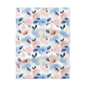 Blue and Pink Floral Watercolor Soft Fleece Baby Blanket