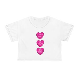 Valentine’s Day Pink Candies with Messages AOP Crop Tee