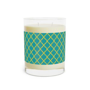 Teal and yellow golden ramadan pattern Scented Candle – Full Glass, 11oz