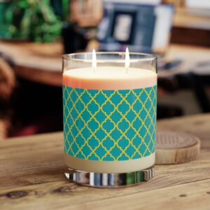 Teal and yellow golden ramadan pattern Scented Candle – Full Glass, 11oz