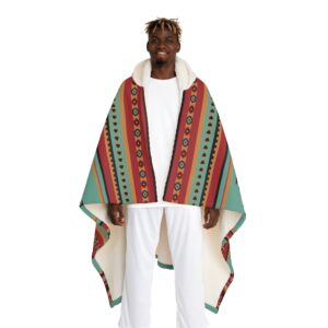 Peruvian Tribal Hooded Sherpa Fleece Blanket