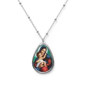 Blessed Mother and Baby Jesus Oval Necklace