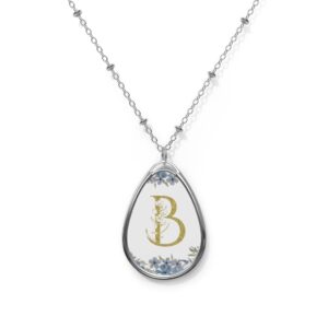 Blue Floral Monogram Oval Necklace