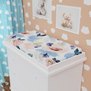 Blue and Pink Floral Baby Changing Pad Cover