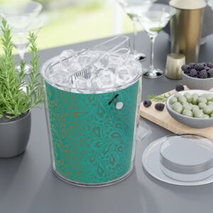 Teal Aqua Pailsey Modern Design Ice Bucket with Tongs