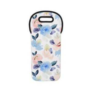 Pink Blue Floral Wine Tote Bag