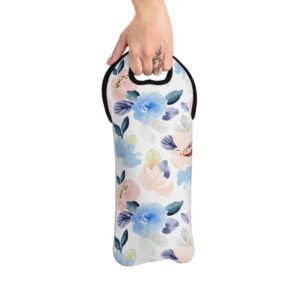 Pink Blue Floral Wine Tote Bag