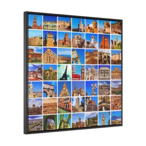 European Landmarks Collage Gallery Canvas Wraps, Square Frame