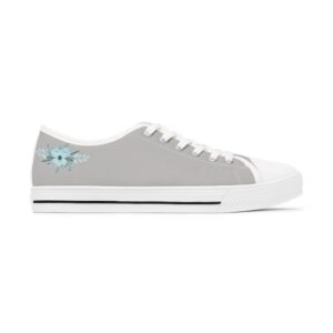 Gray all over print with baby blue flower Women’s Low Top Sneakers