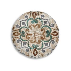 Vintage Italian And Moroccan Pattern Tufted Floor Pillow, Round