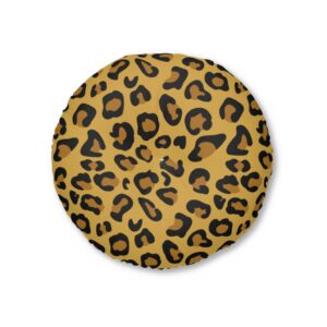 Leopard Print Tufted Floor Pillow, Round