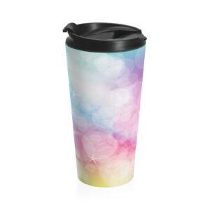 Colorful, Glowing, Bubbles, Soft Colors, Blurred Effect, Sky, Unicorn Colors- Stainless Steel Travel Mug