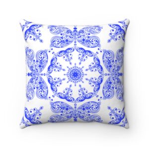 White and Royal Blue Spring Pattern with Butterflies Pillow – Spun Polyester Square Pillow