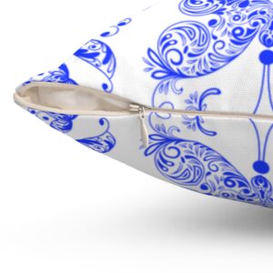 White and Royal Blue Spring Pattern with Butterflies Pillow – Spun Polyester Square Pillow