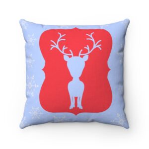 Blue, Red Snowflake Reindeer Spun Polyester Square Pillow