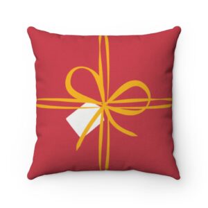 Red Gift Wrap with Bow Christmas Holiday Spun Polyester Square Pillow