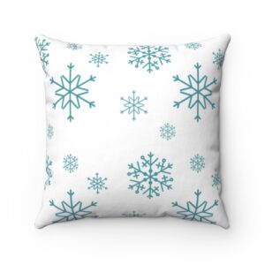 White and Blue Snowflake Christmas Holiday Spun Polyester Square Pillow