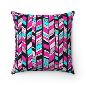 Pink Blue and Black Spun Polyester Square Pillow