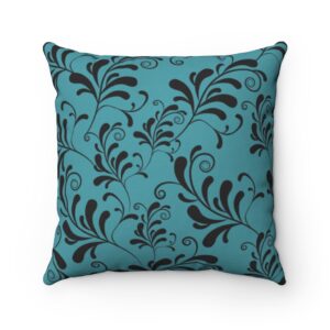 Blue and Black Floral Spun Polyester Square Pillow