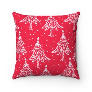 Red and White Christmas Tree Pillow – Holiday Pillow – Spun Polyester Square Pillow