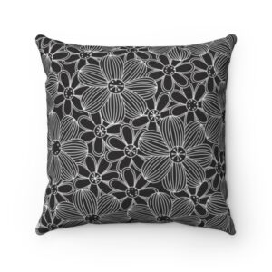 Black Floral Polyester Square Pillow