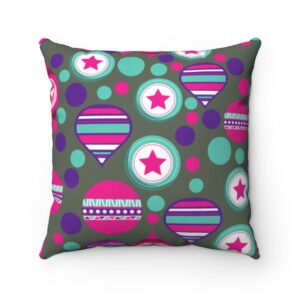 Pink, Blue and Purple Ornament Spun Polyester Square Pillow