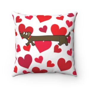 Dachshund Hearts PIllow – Valentine’s Day Pillow – Spun Polyester Square Pillow