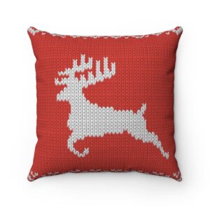 Reindeer Pillow – Festive – Christmas – Holiday – Spun Polyester Square Pillow