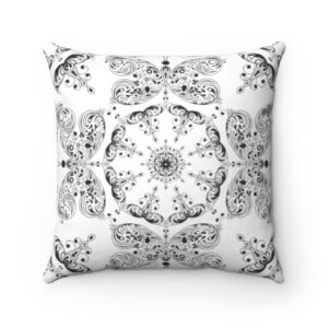 Black and White Spring Pattern with Butterflies Pillow – Spun Polyester Square Pillow