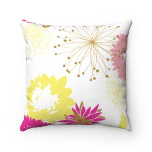 Pink and Yellow Spring Summer Pillow – Decorative Pillow – Throw Pillow – Spun Polyester Square Pillow