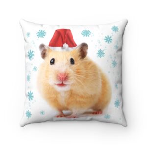 Cute Hamster Santa Christmas Holiday Pillow – Spun Polyester Square Pillow